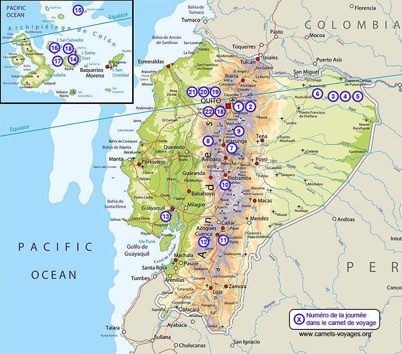 Carte itinéraire voyage 3 semaines Équateur