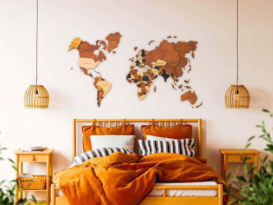 Puzzle en bois - Carte du monde, à monter soi-même - couleur brun