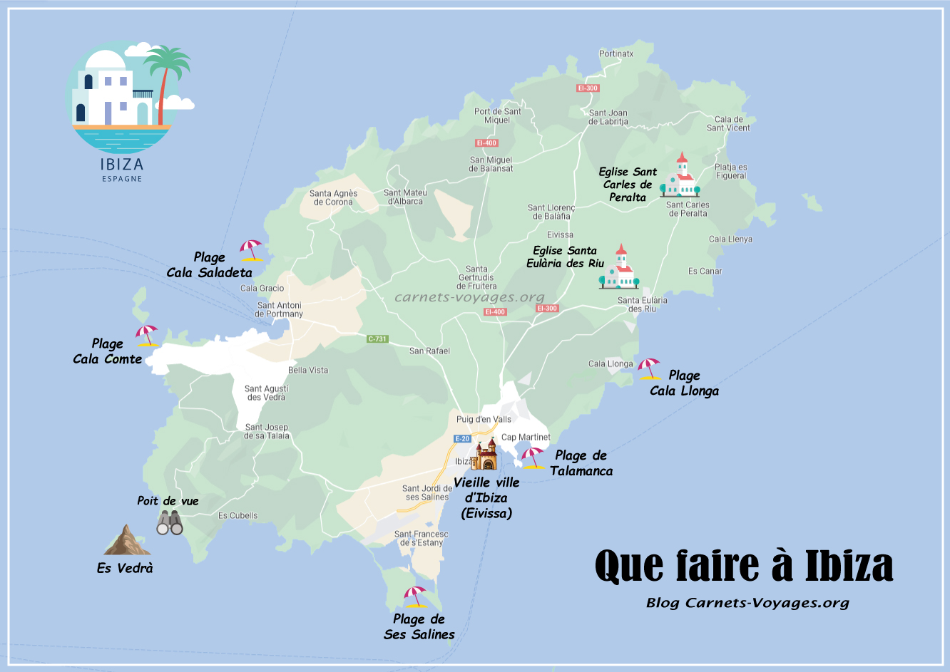 carte plan que faire à Ibiza îles Baléares Espagne